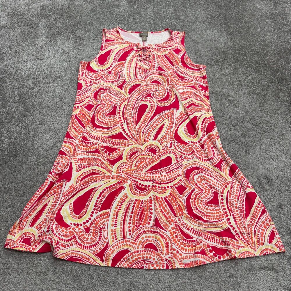 Chico's Paisley Midi Tank Dress Womens 2 Large Pink Orange Lace Up Sleeveless